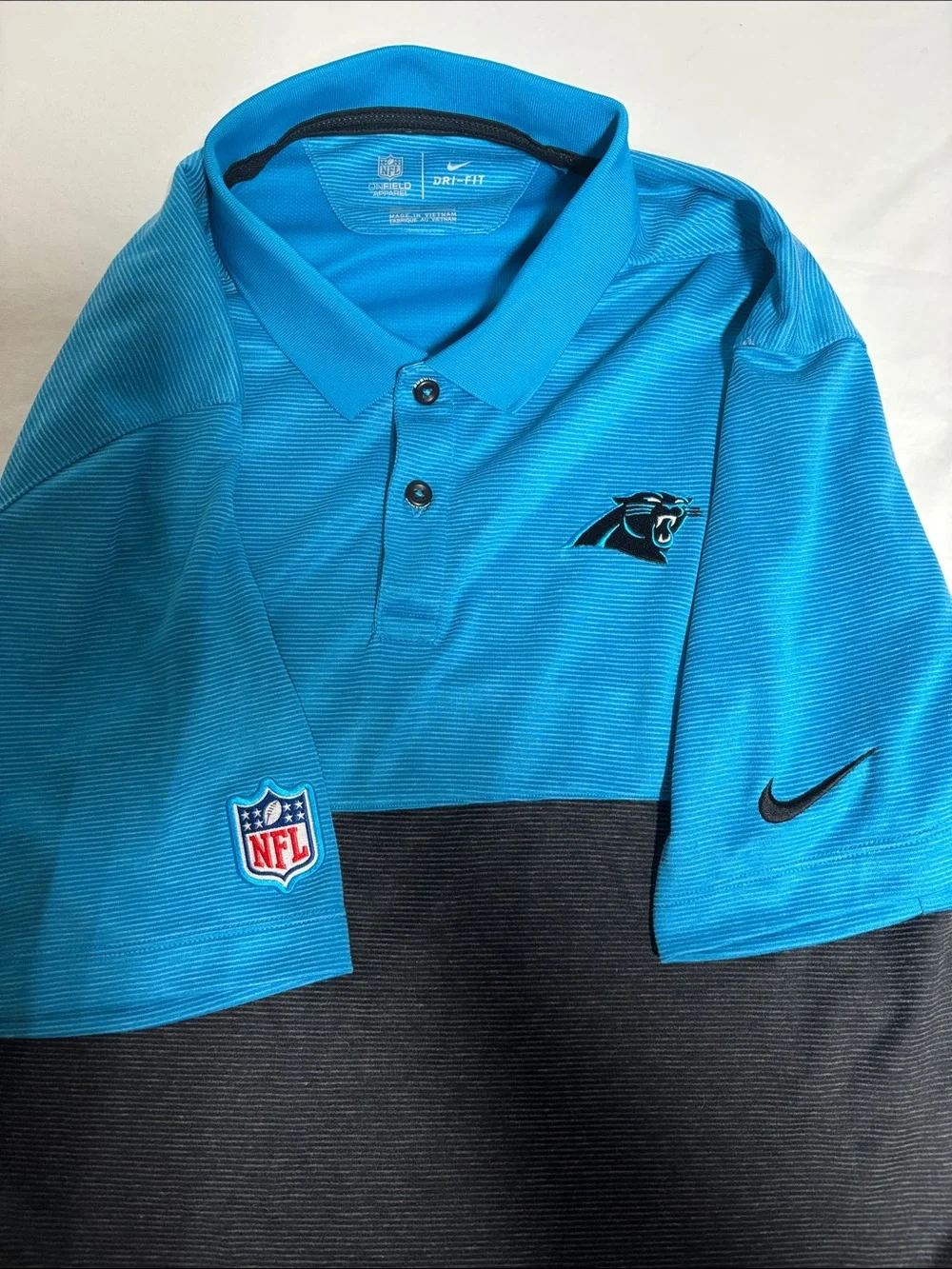 Nike Dri-FIT NFL On-Field Carolina Panthers Polo Shirt Men's Large Blue Performa